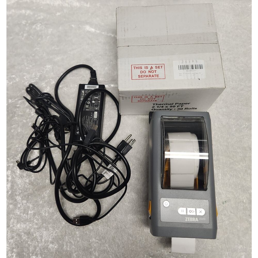 Zebra ZD41022-D0E00EZ 203dpi DT USB BT w Box of Thermal Paper Rolls